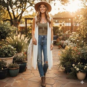 Jack Sleveless open front long knit cardigan vest duster , triangle detail /boho